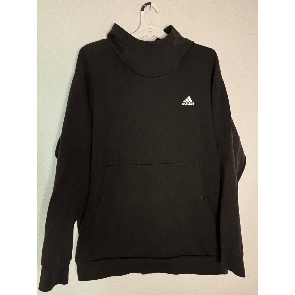Adidas Mens 2XL Black Scuba High Neck Pullover Hoodie Sweatshirt Logo Pocket